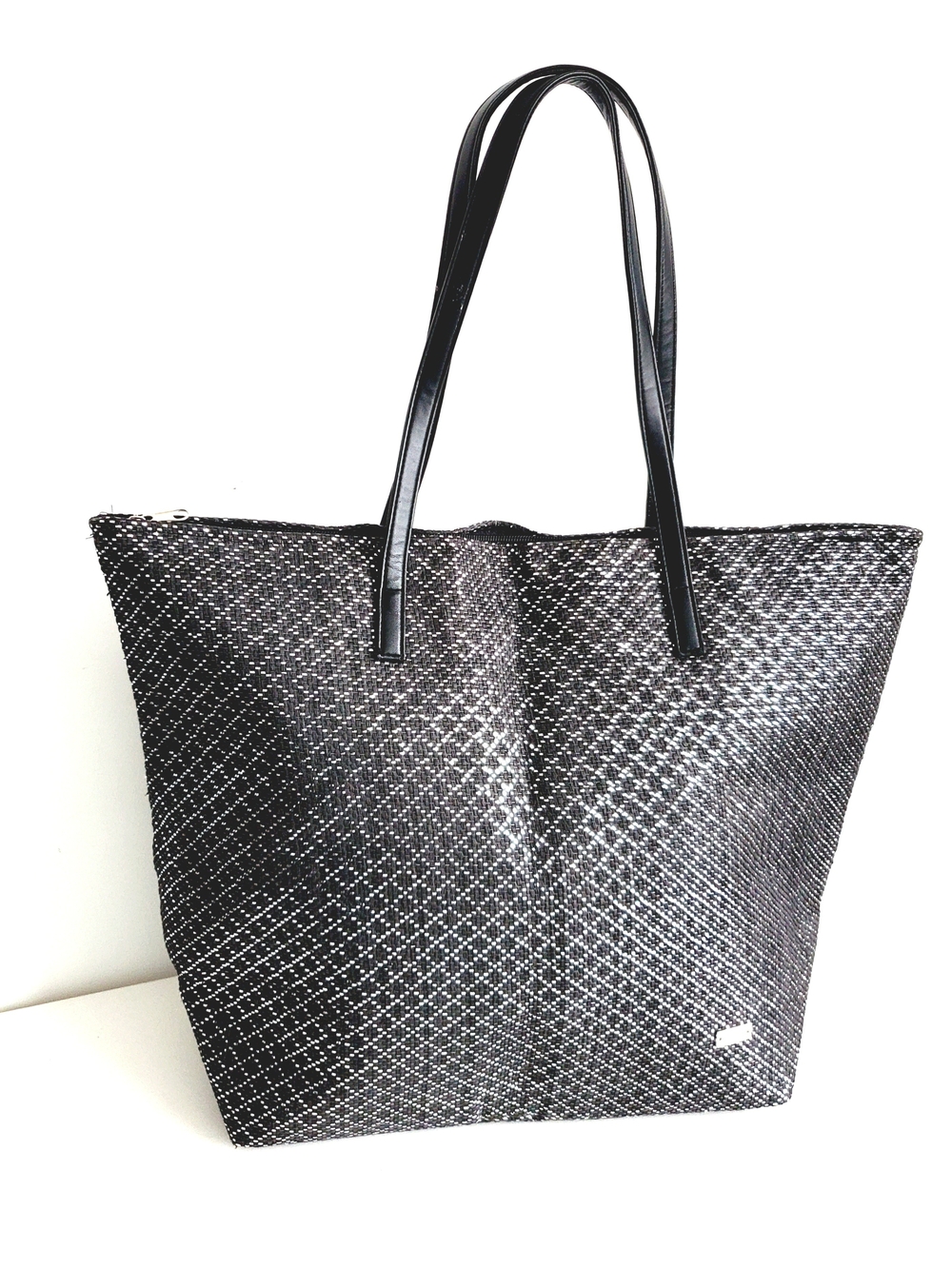 La Vie En Rose Black Patterned Tote with Double Straps